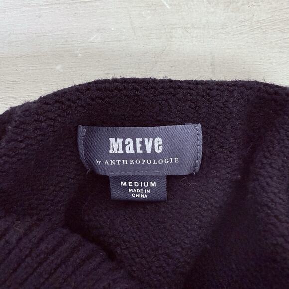 Anthropologie Maeve Oversized Tunic Sweater Medium Black Mock Neck Cozy Classic - Picture 9 of 16